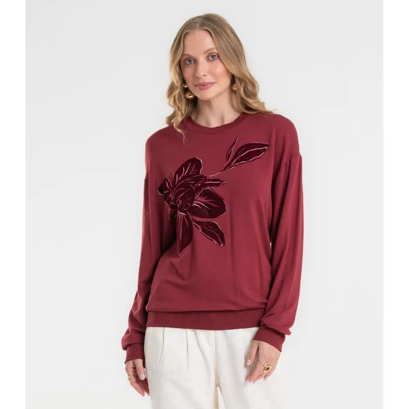 Blusão Feminino Em Molecotton Estampado Rovitex Vermelho P