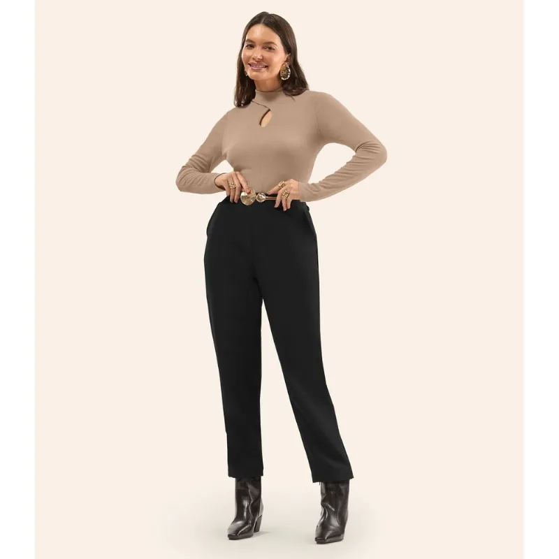 Blusa Feminina Manga Longa Em Ribana Rovitex Marrom GG