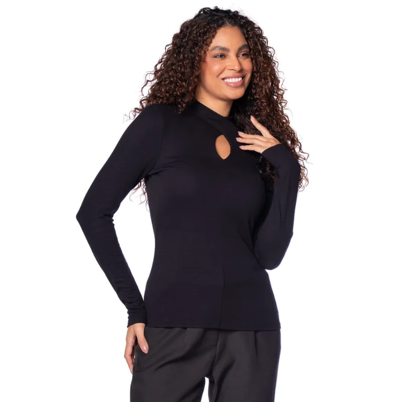 Blusa Feminina Rovitex Viscose Gola Alta Preto - P