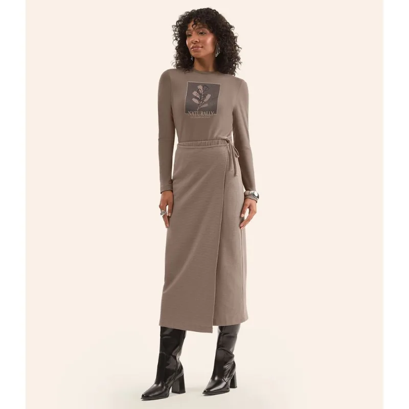 Saia Midi Feminina Envelope Em Malhão Rovitex Marrom GG