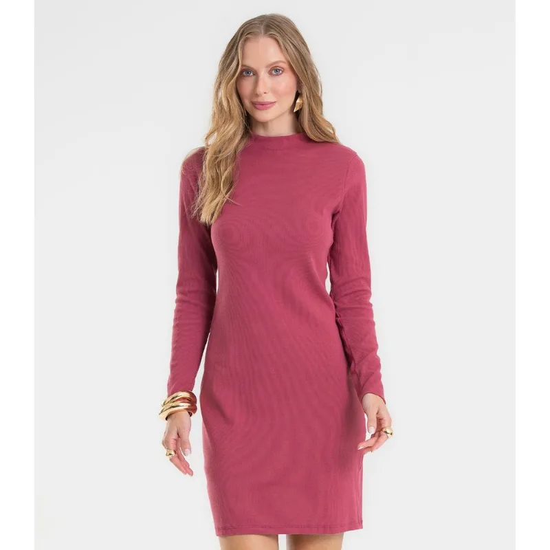 Vestido Feminino Manga Longa Ribana Básico Rovitex Vermelho G