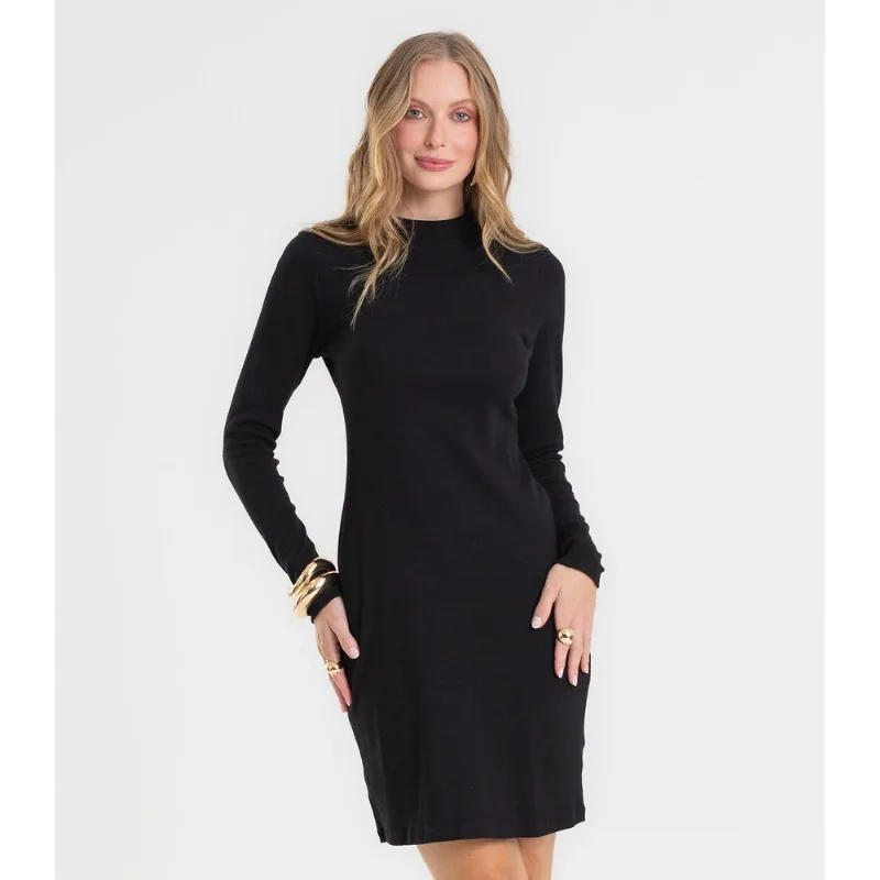 Vestido Feminino Manga Longa Ribana Básico Rovitex Preto P