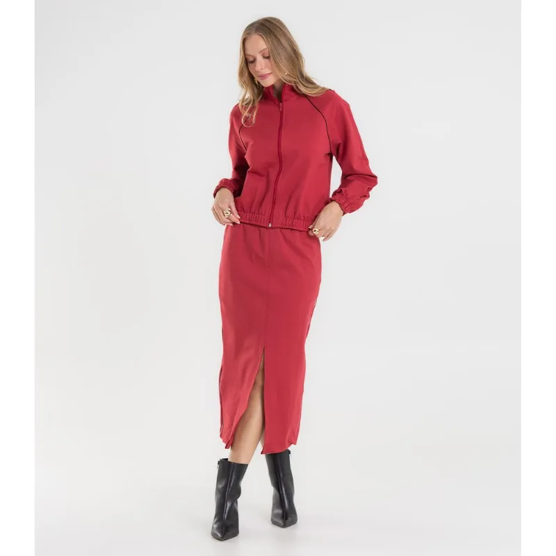 Saia Midi Feminina Em Ponto Roma Rovitex Vermelho GG