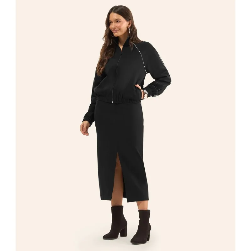 Saia Midi Feminina Em Ponto Roma Rovitex Preto G