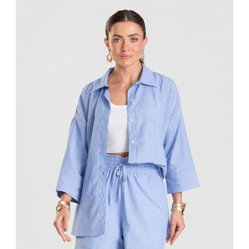 Camisa Feminina manga 7/8 Listrada Dianna Azul M