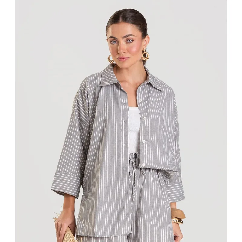 Camisa Feminina manga 7/8 Listrada Dianna Cinza GG