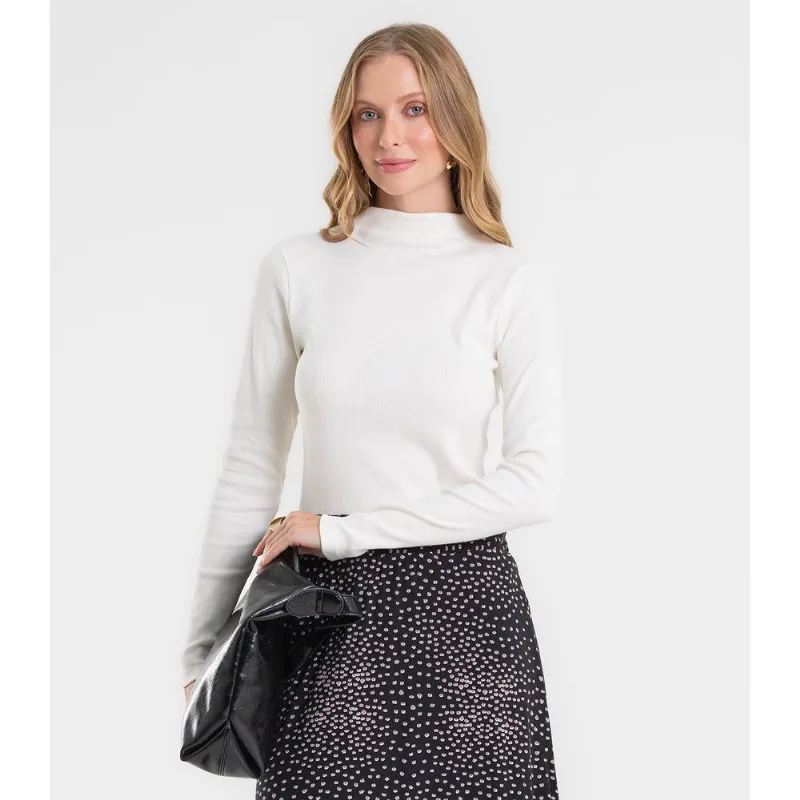 Blusa Manga Longa Ribana Básica Rovitex Bege P