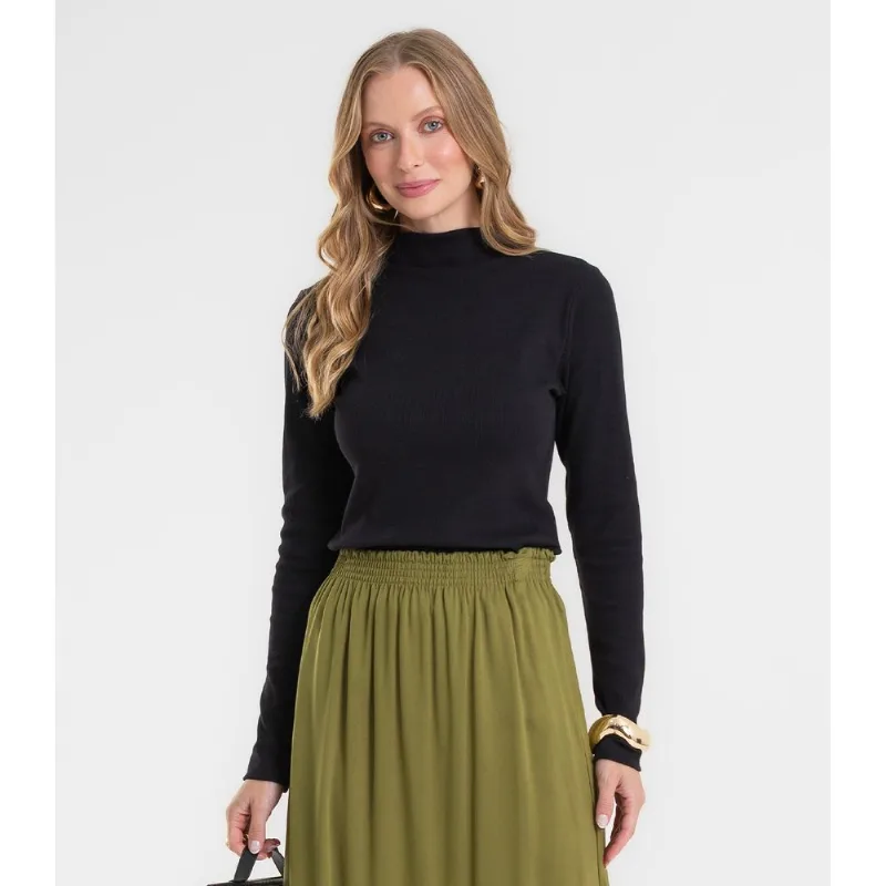 Blusa Manga Longa Ribana Básica Rovitex Preto P