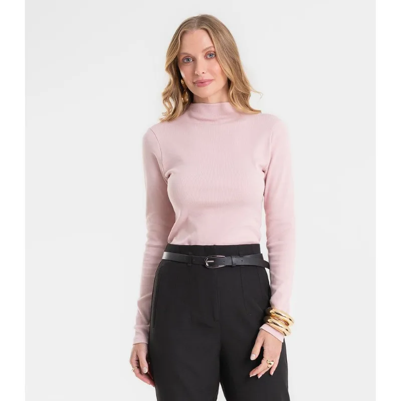 Blusa Manga Longa Ribana Básica Rovitex Rosa P