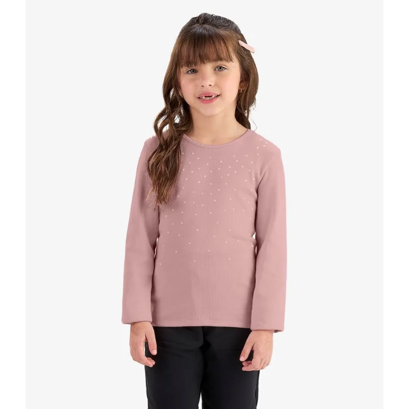 Blusa de Manga Longa em Ribana 2x1 Rovi Kids Rosa 4
