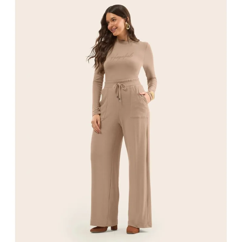 Calça Reta Feminina Em Malhão Fruit Rovitex Marrom GG