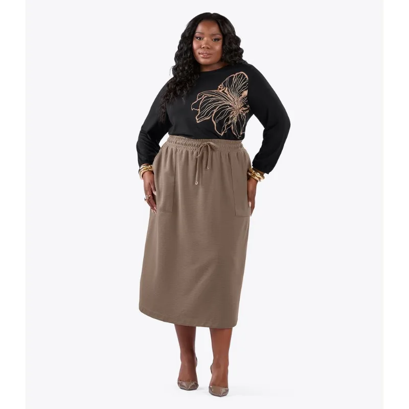 Saia Midi Com Bolso Plus Size Secret Glam Marrom Plus G2