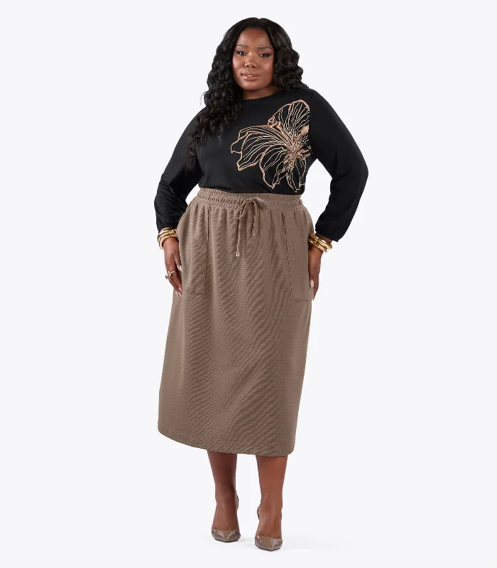 Saia Midi Com Bolso Plus Size Secret Glam Marrom Plus G3