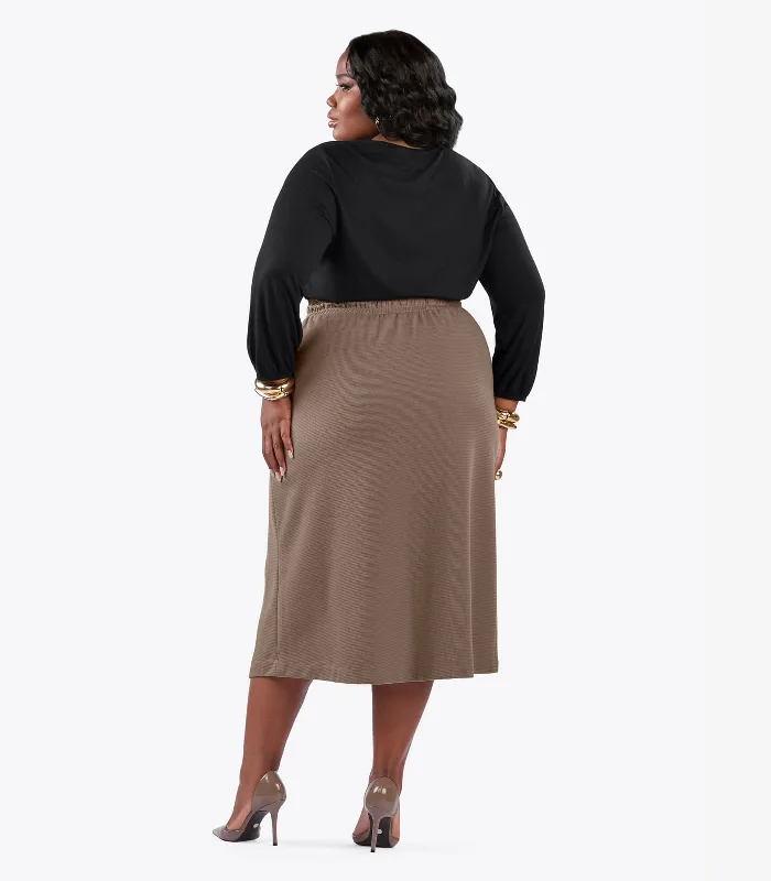 Saia Midi Com Bolso Plus Size Secret Glam Marrom Plus G4