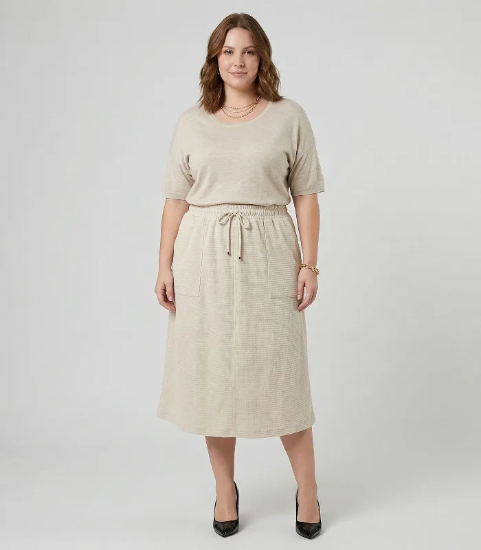 Saia Midi Com Bolso Plus Size Secret Glam Bege Plus G2