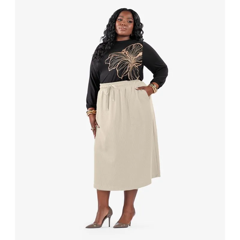 Saia Midi Com Bolso Plus Size Secret Glam Bege Plus G3