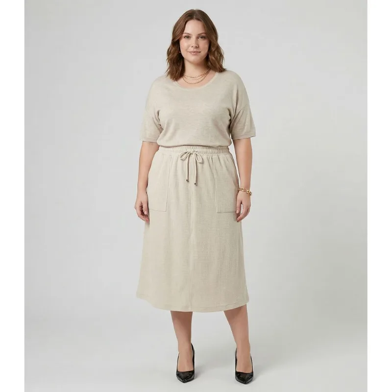 Saia Midi Com Bolso Plus Size Secret Glam Bege Plus G4