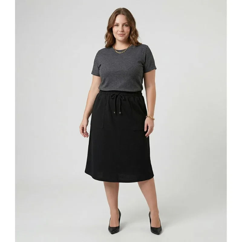 Saia Midi Com Bolso Plus Size Secret Glam Preto Plus G4