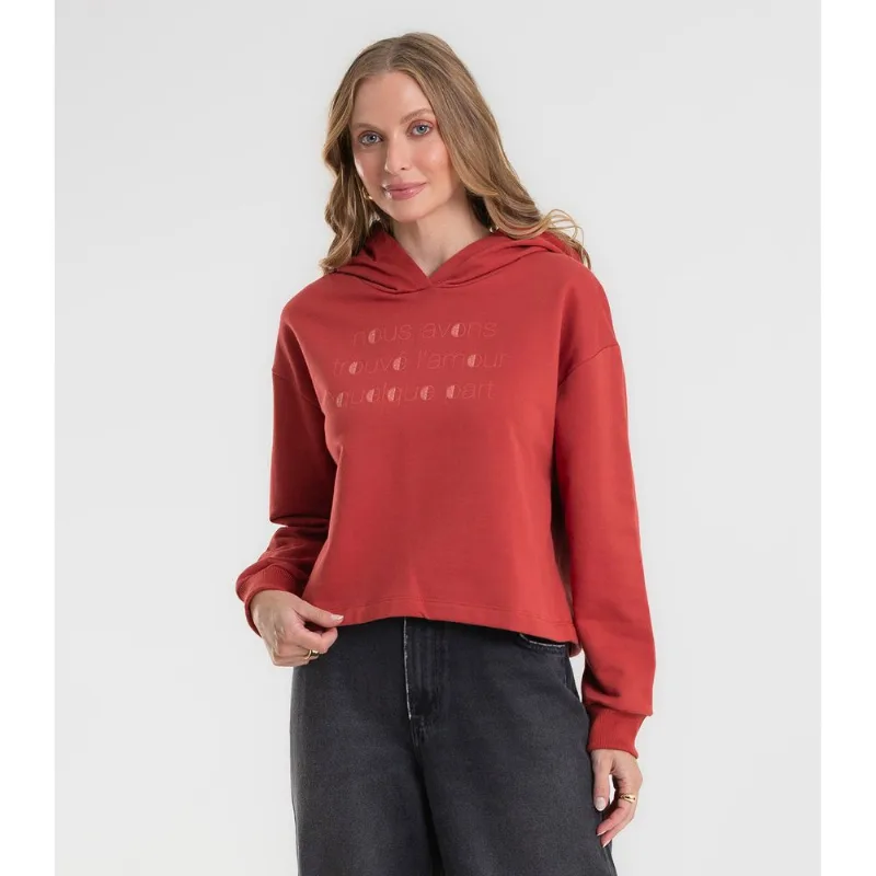 Blusão Cropped Feminino Com Capuz Rovitex Laranja M