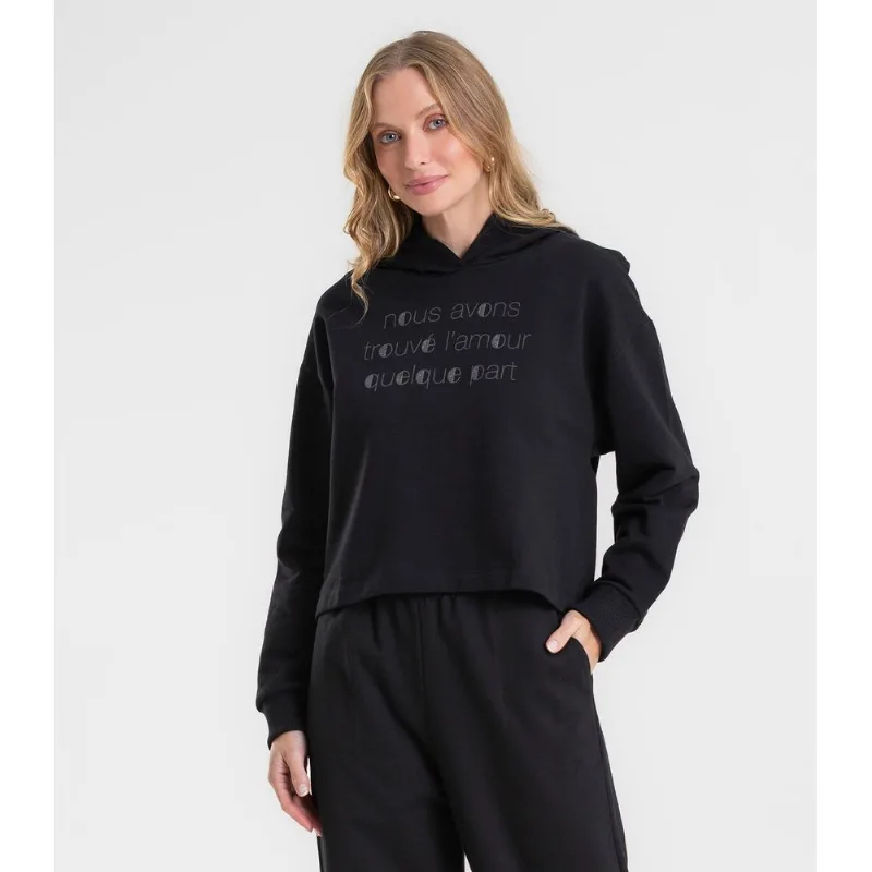 Blusão Cropped Feminino Com Capuz Rovitex Preto M