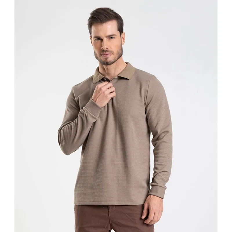 Polo Manga Longa Maquinetada Diametro Marrom M