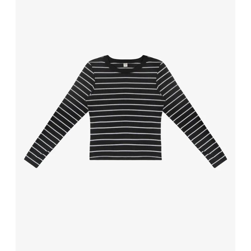 Blusa Manga Longa Feminina Listrada Básica Rovitex Preto GG