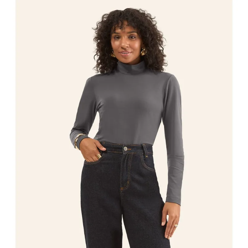 Blusa Feminina Cotton Gola Alta Básica Rovitex Cinza G