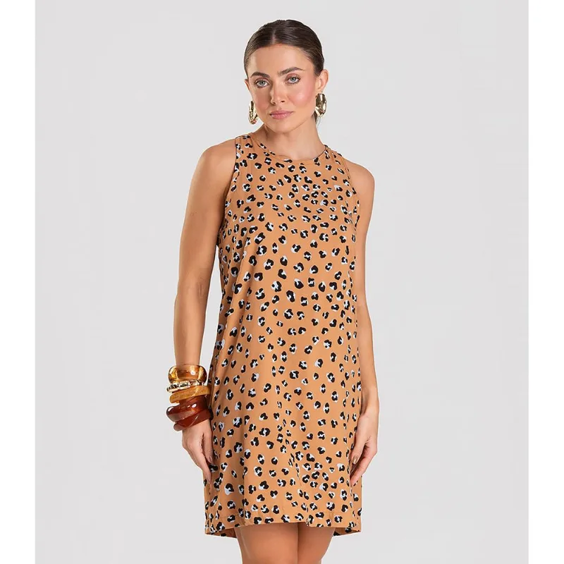 Vestido Curto Feminino Estampado Dianna Bege G
