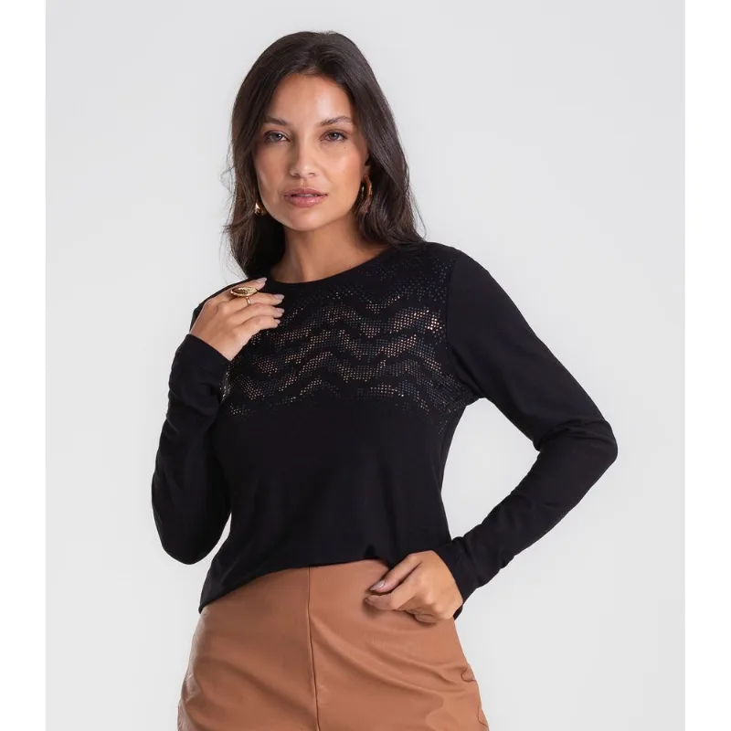 Blusa Feminina Manga Longa Com Estampa Endless Preto G