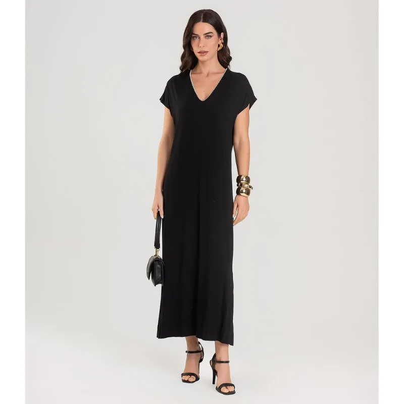 Vestido Feminino Decote V Super Midi Dianna Preto M