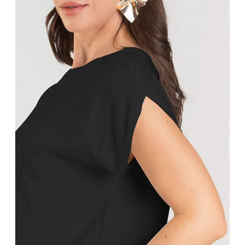Blusa Feminina Com Recorte Manga Dianna Preto G