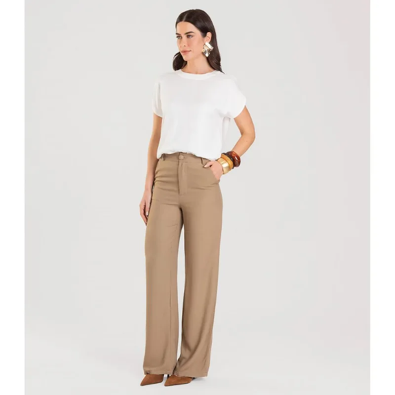 Calça Wide Leg Feminina Dianna Marrom P