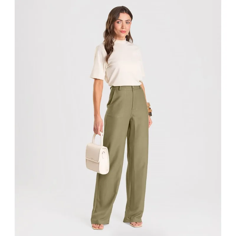 Calça Wide Leg Feminina Dianna Verde PP