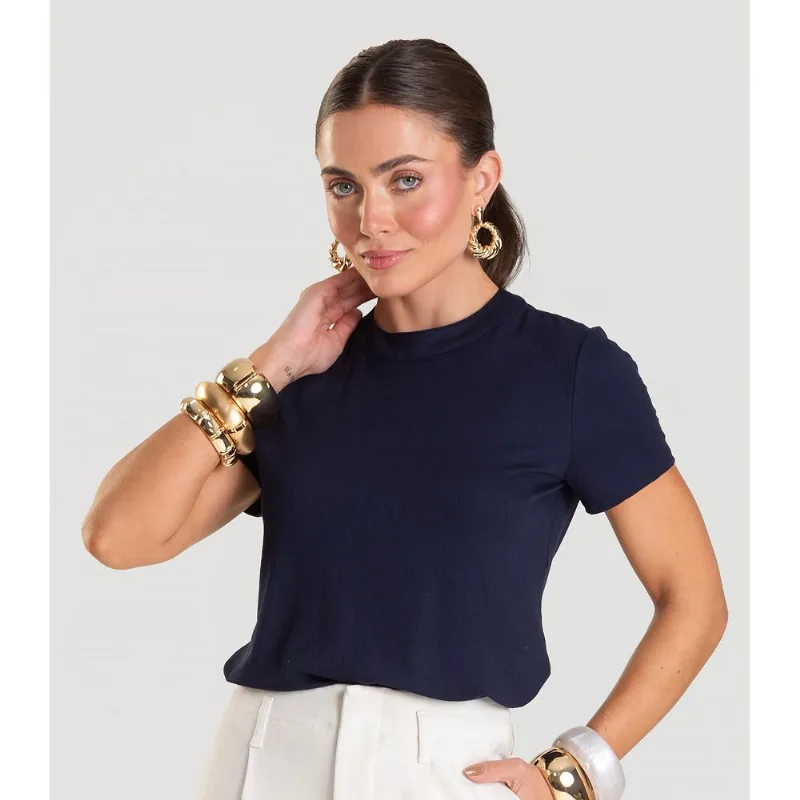 Blusa Feminina Manga Curta Dianna Azul M