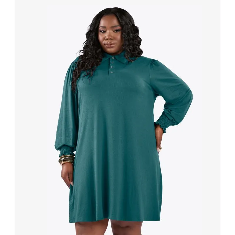 Vestido Manga Longa Evase Plus Size Secret Glam Verde Plus G2