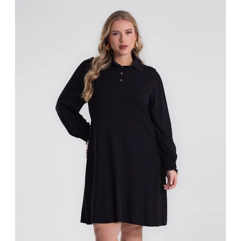 Vestido Manga Longa Evase Plus Size Secret Glam Preto Plus G2