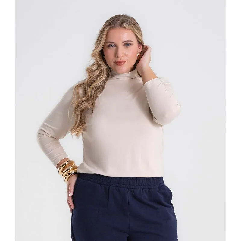 Blusa Manga 7/8 Viscotorcion Plus Size Secret Glam Bege Plus G4