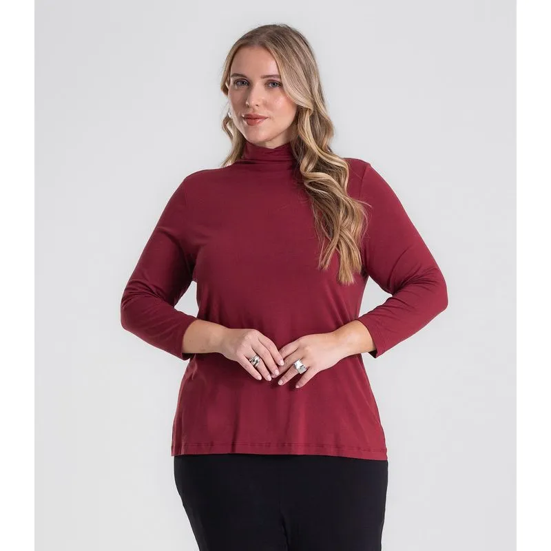 Blusa Manga 7/8 Viscotorcion Plus Size Secret Glam Vermelho Plus G2