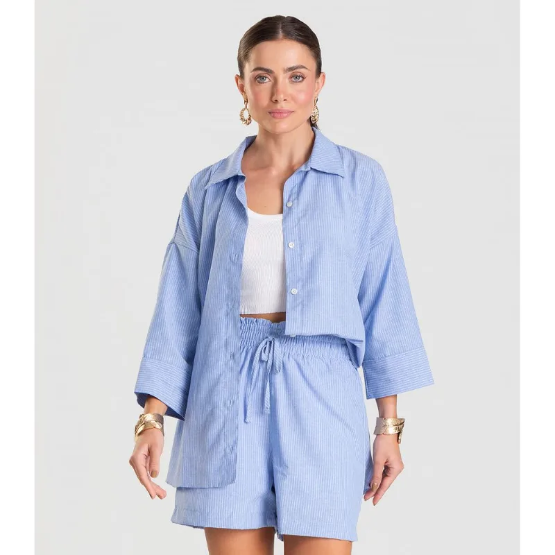 Shorts Feminino Listrado Dianna Azul P