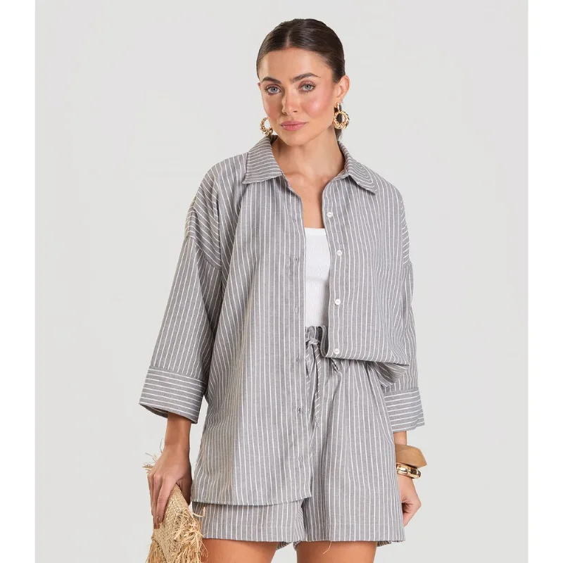 Shorts Feminino Listrado Dianna Cinza M