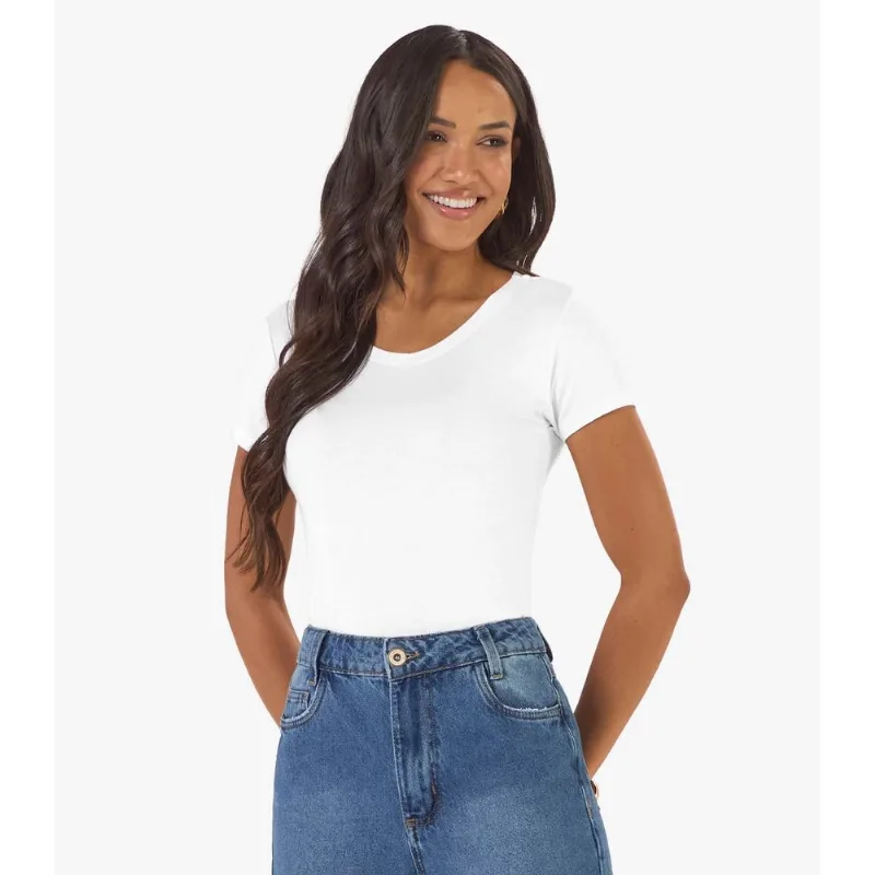 Blusa Básica Feminina Viscotorcion Rovitex Branco XGG