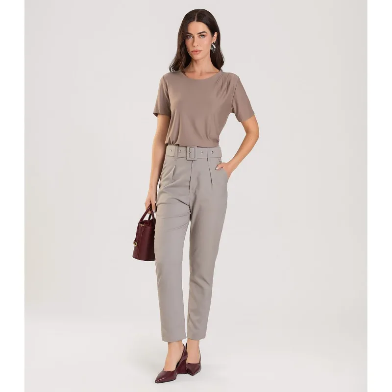 Blusa Feminina Manga Curta Dianna Marrom GG