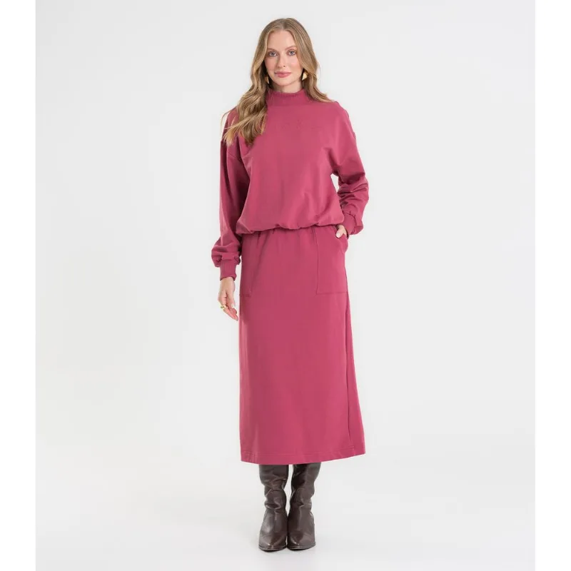 Saia Midi Feminina Em Molecotton Com Fenda Rovitex Vermelho P
