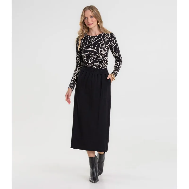 Saia Midi Feminina Em Molecotton Com Fenda Rovitex Preto M