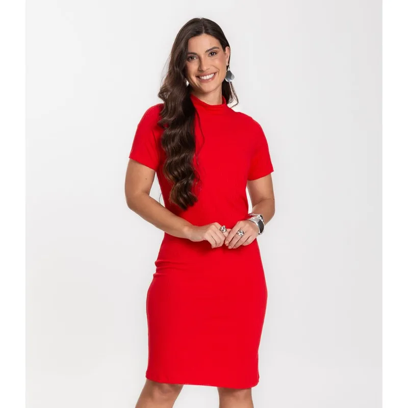 Vestido Feminino Canelado Infinita Cor Vermelho M