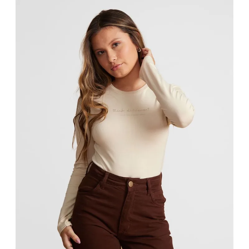 Blusa Juvenil Manga Longa Viscotorcion Minty Bege 18