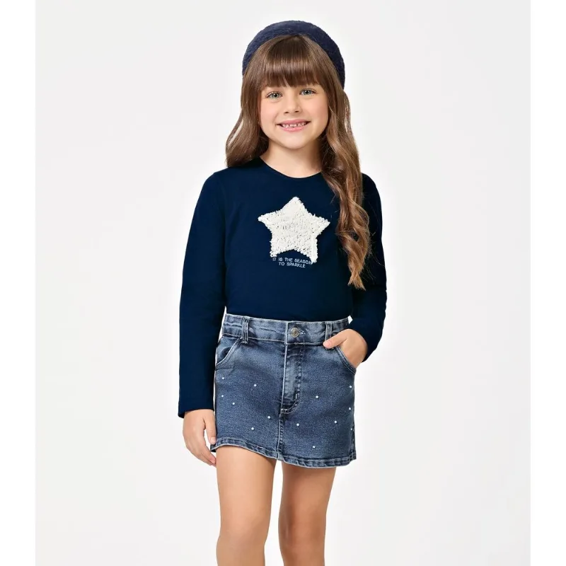 Conjunto Blusa com Shorts Saia Jeans Trick Nick Azul 6