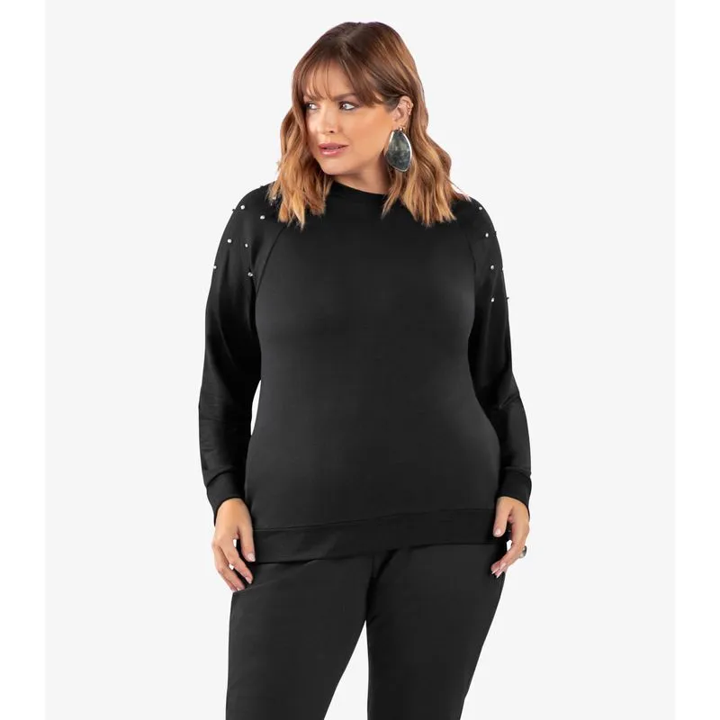 Blusão Feminino Molecotton Plus Size Secret Glam Preto Plus G3