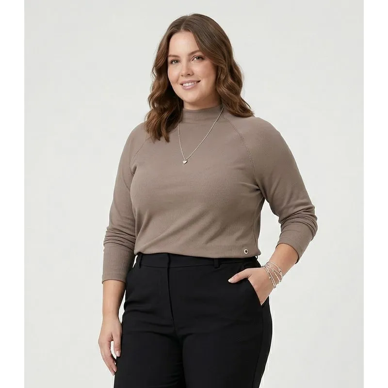 Blusa Manga Longa Plus Size Secret Glam Marrom Plus G2