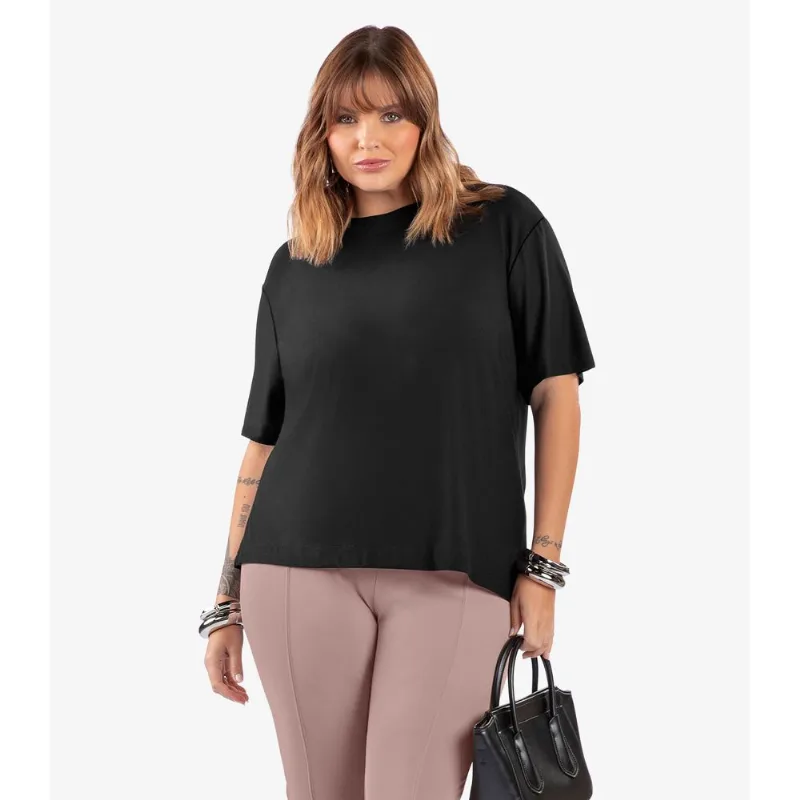Blusa Feminina Viscose Plus Size Secret Glam Preto Plus G2
